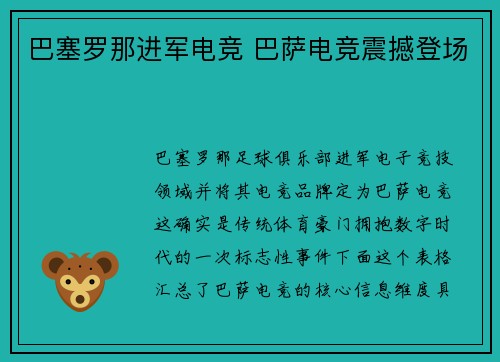 巴塞罗那进军电竞 巴萨电竞震撼登场